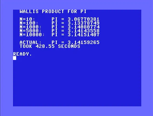 BASIC Wallis product running on the C64